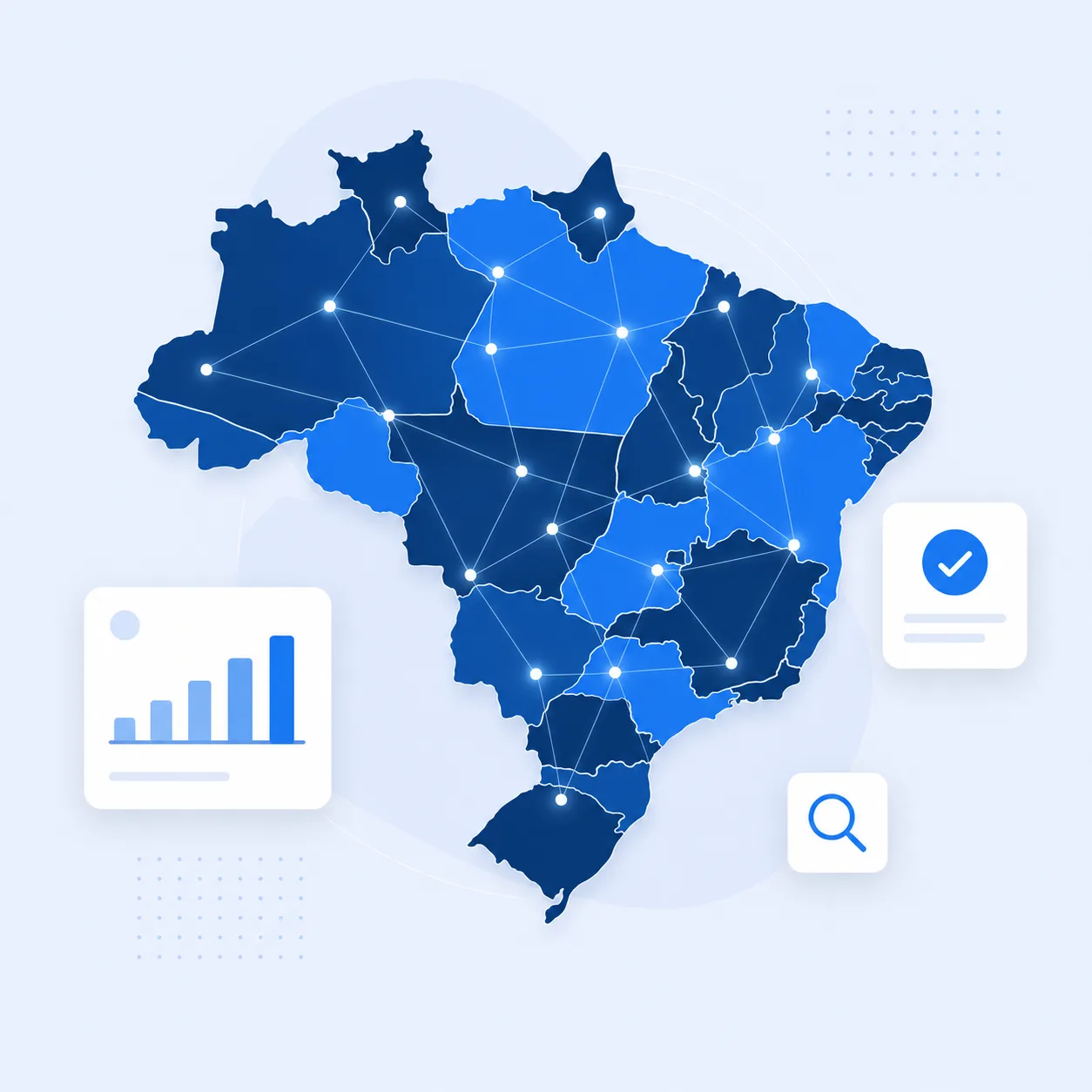 Mapa do Brasil com rede de dados de empresas ativas